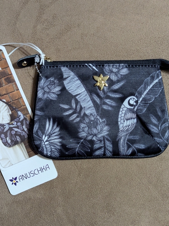 Anuschka Accessories - Anuschka Black Floral & Parrot Zip Travel Pouch